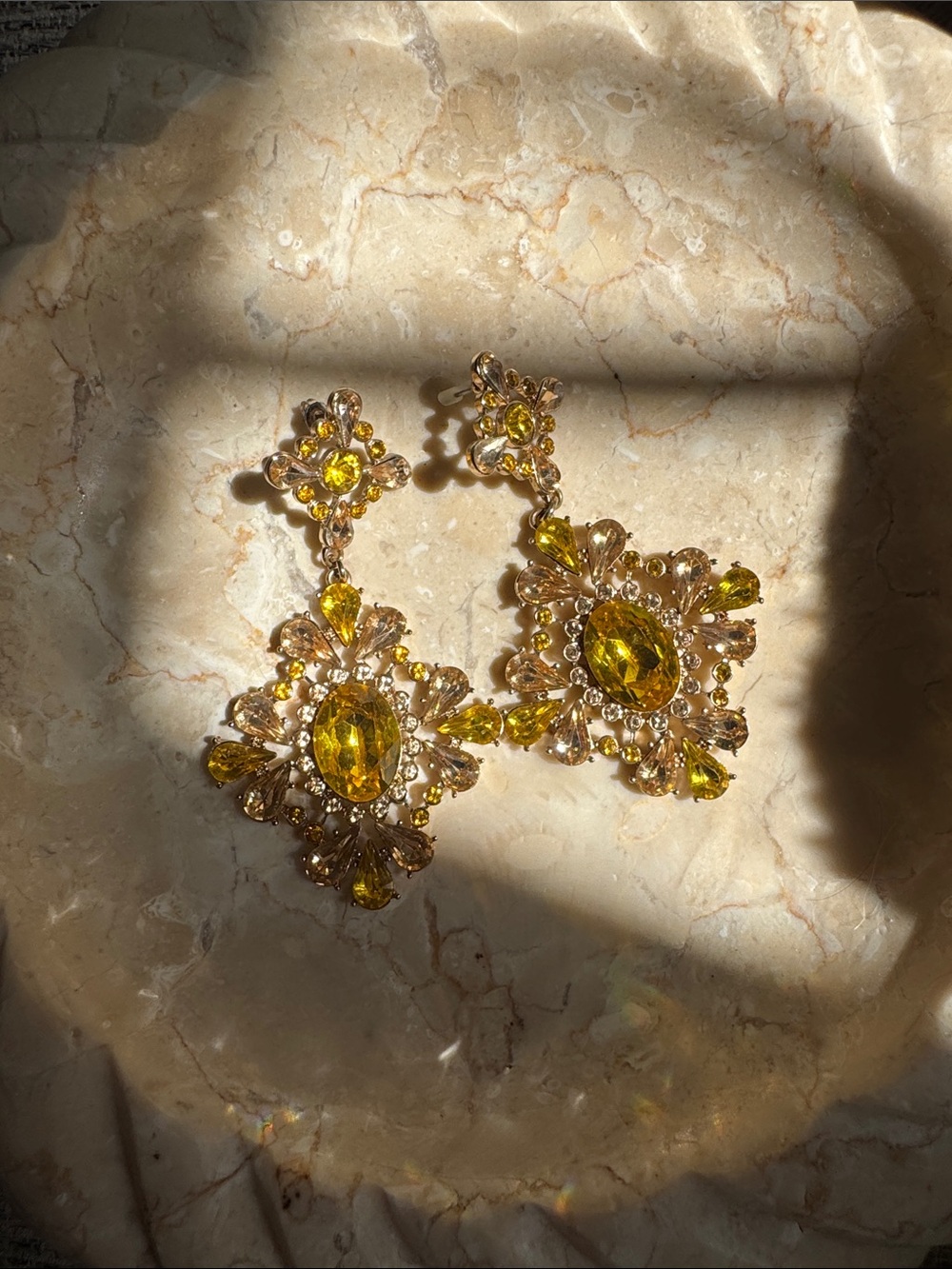 Yellow Crystal Drop Statement Earrings - Women Jewelry